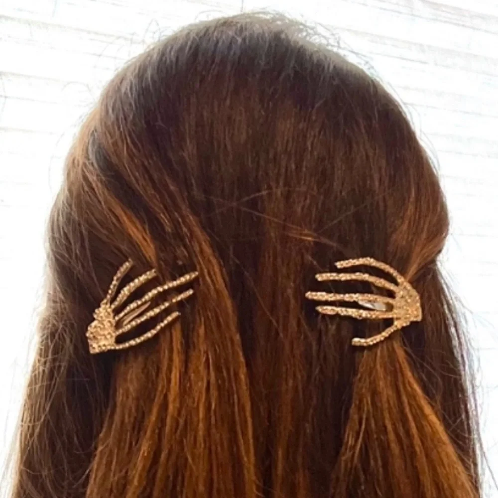 Rhinestone Skeleton Hand Halloween Hair Clips Set